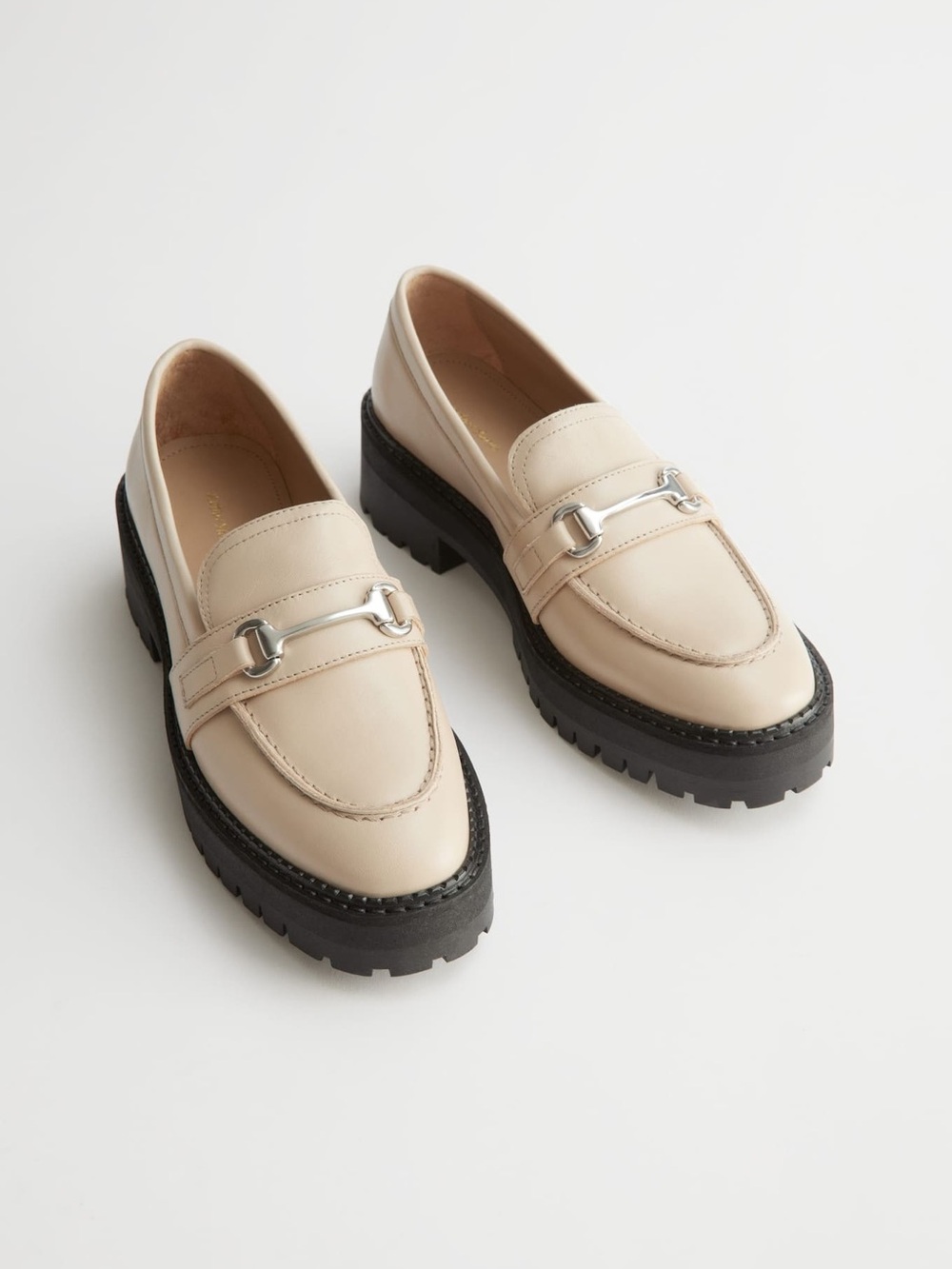 & Other Stories Buckled Chunky Leather Loafers Beige - Size 39 (US 8.5) NWOT